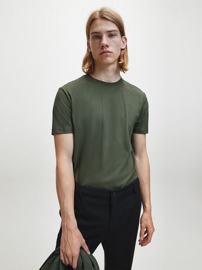 Calvin Klein Ruhák HU745303 | Calvin Klein Combed Cotton Férfi Póló Sötét Olivazöld